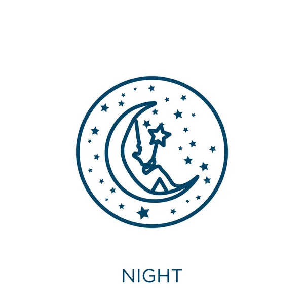 Night Icon Thin Linear Night Outline Icon Isolated White Background — стоковый вектор