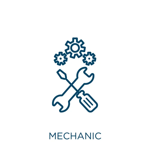 Mechanic Icon Thin Linear Mechanic Outline Icon Isolated White Background — Stock Vector