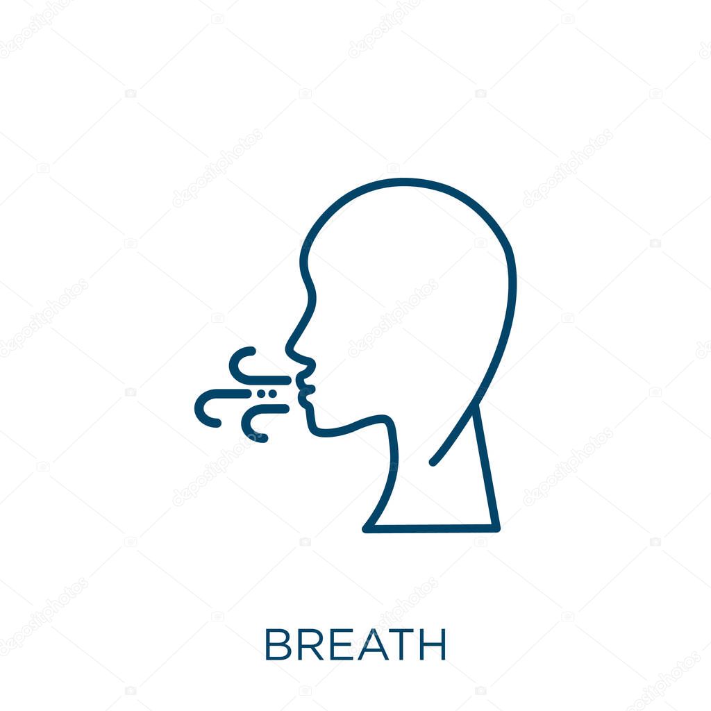 breath icon. Thin linear breath outline icon isolated on white background. Line vector breath sign, symbol for web and mobile
