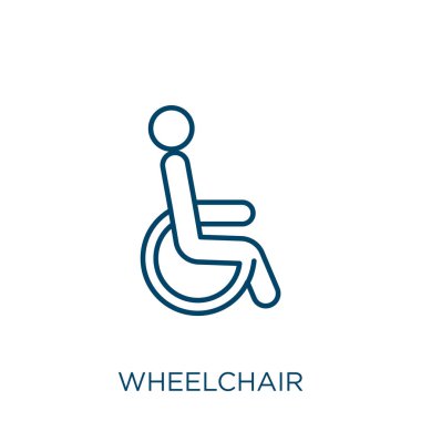 wheelchair icon. Thin linear wheelchair outline icon isolated on white background. Line vector wheelchair sign, symbol for web and mobile