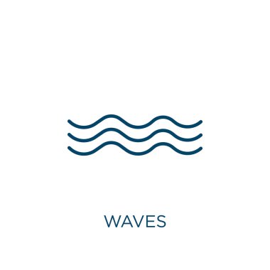 waves icon. Thin linear waves outline icon isolated on white background. Line vector waves sign, symbol for web and mobile