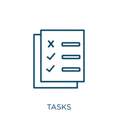 tasks icon. Thin linear tasks outline icon isolated on white background. Line vector tasks sign, symbol for web and mobile
