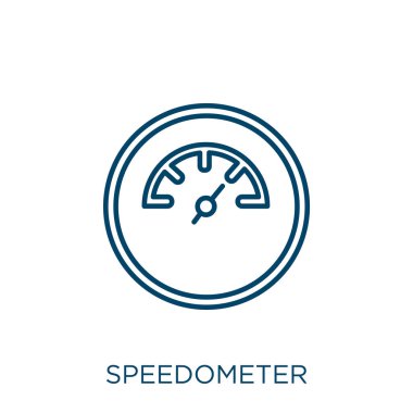 speedometer icon. Thin linear speedometer outline icon isolated on white background. Line vector speedometer sign, symbol for web and mobile