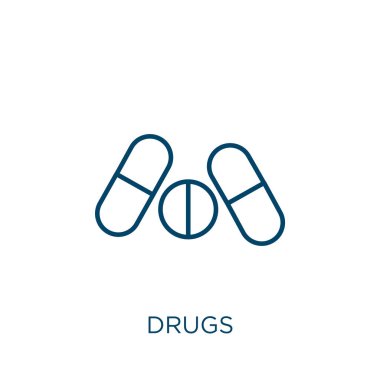 drugs icon. Thin linear drugs outline icon isolated on white background. Line vector drugs sign, symbol for web and mobile