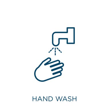 hand wash icon. Thin linear hand wash outline icon isolated on white background. Line vector hand wash sign, symbol for web and mobile