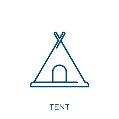tent icon. Thin linear tent outline icon isolated on white background. Line vector tent sign, symbol for web and mobile