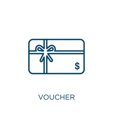 voucher icon. Thin linear voucher outline icon isolated on white background. Line vector voucher sign, symbol for web and mobile