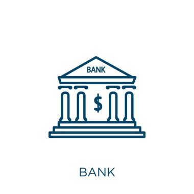 bank icon. Thin linear bank outline icon isolated on white background. Line vector bank sign, symbol for web and mobile