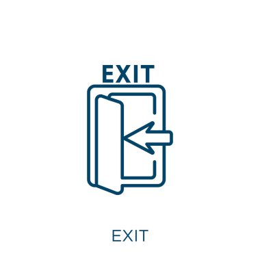 exit icon. Thin linear exit outline icon isolated on white background. Line vector exit sign, symbol for web and mobile