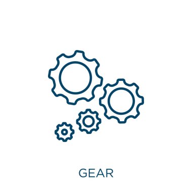 gear icon. Thin linear gear outline icon isolated on white background. Line vector gear sign, symbol for web and mobile