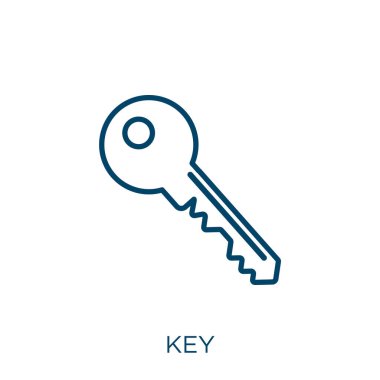 key icon. Thin linear key outline icon isolated on white background. Line vector key sign, symbol for web and mobile
