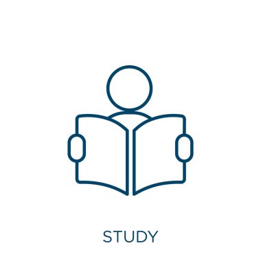 study icon. Thin linear study outline icon isolated on white background. Line vector study sign, symbol for web and mobile