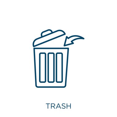 trash icon. Thin linear trash outline icon isolated on white background. Line vector trash sign, symbol for web and mobile