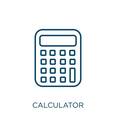 calculator icon. Thin linear calculator outline icon isolated on white background. Line vector calculator sign, symbol for web and mobile