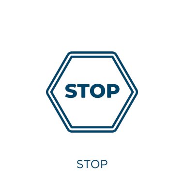 stop icon. Thin linear stop outline icon isolated on white background. Line vector stop sign, symbol for web and mobile