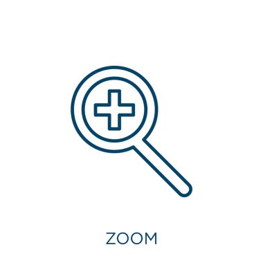 zoom icon. Thin linear zoom outline icon isolated on white background. Line vector zoom sign, symbol for web and mobile