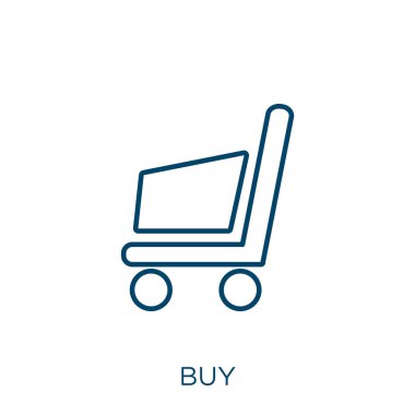 buy icon. Thin linear buy outline icon isolated on white background. Line vector buy sign, symbol for web and mobile