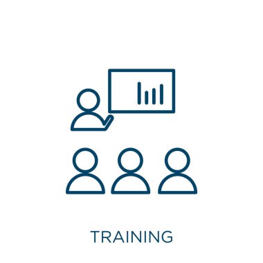 training icon. Thin linear training outline icon isolated on white background. Line vector training sign, symbol for web and mobile