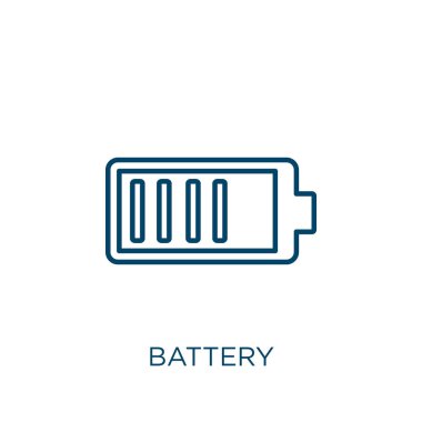 battery icon. Thin linear battery outline icon isolated on white background. Line vector battery sign, symbol for web and mobile