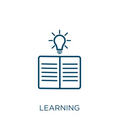 learning icon. Thin linear learning outline icon isolated on white background. Line vector learning sign, symbol for web and mobile