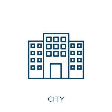 city icon. Thin linear city outline icon isolated on white background. Line vector city sign, symbol for web and mobile