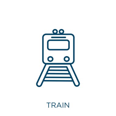 train icon. Thin linear train outline icon isolated on white background. Line vector train sign, symbol for web and mobile