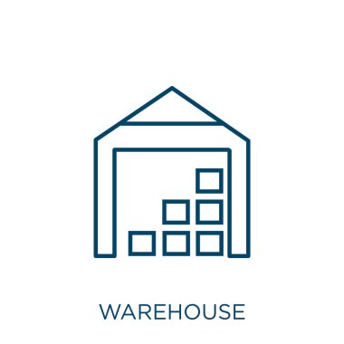 warehouse icon. Thin linear warehouse outline icon isolated on white background. Line vector warehouse sign, symbol for web and mobile