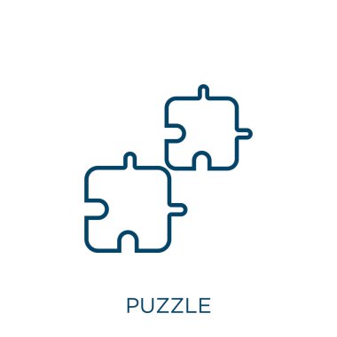 puzzle icon. Thin linear puzzle outline icon isolated on white background. Line vector puzzle sign, symbol for web and mobile