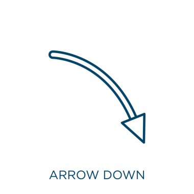 arrow down icon. Thin linear arrow down outline icon isolated on white background. Line vector arrow down sign, symbol for web and mobile