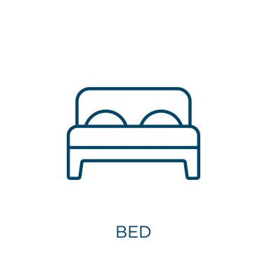 bed icon. Thin linear bed outline icon isolated on white background. Line vector bed sign, symbol for web and mobile