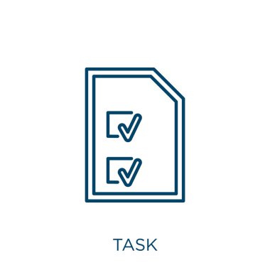 task icon. Thin linear task outline icon isolated on white background. Line vector task sign, symbol for web and mobile