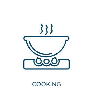 cooking icon. Thin linear cooking outline icon isolated on white background. Line vector cooking sign, symbol for web and mobile