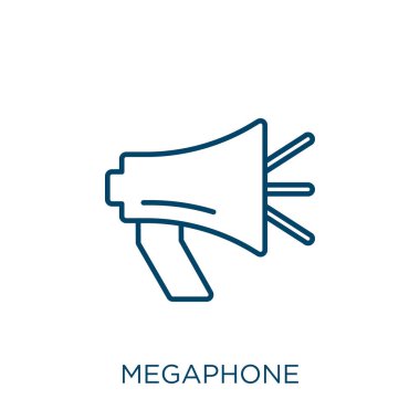 megaphone icon. Thin linear megaphone outline icon isolated on white background. Line vector megaphone sign, symbol for web and mobile