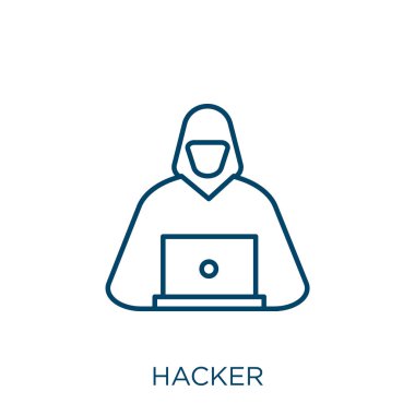 hacker icon. Thin linear hacker outline icon isolated on white background. Line vector hacker sign, symbol for web and mobile