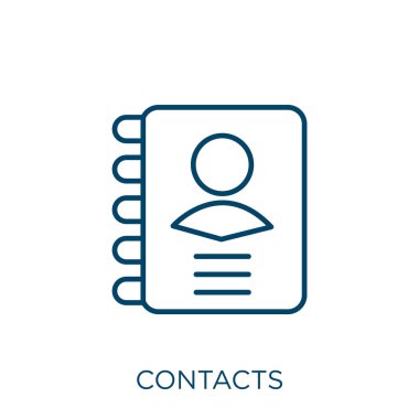 contacts icon. Thin linear contacts outline icon isolated on white background. Line vector contacts sign, symbol for web and mobile