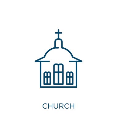 church icon. Thin linear church outline icon isolated on white background. Line vector church sign, symbol for web and mobile