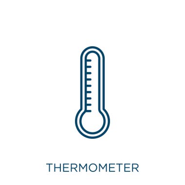 thermometer icon. Thin linear thermometer outline icon isolated on white background. Line vector thermometer sign, symbol for web and mobile