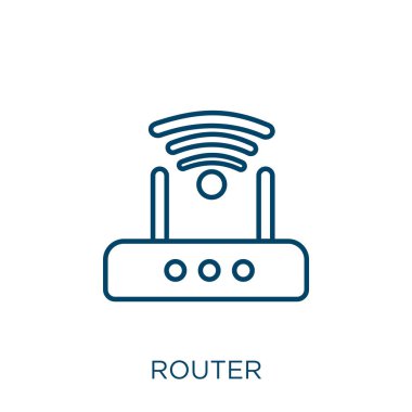 router icon. Thin linear router outline icon isolated on white background. Line vector router sign, symbol for web and mobile