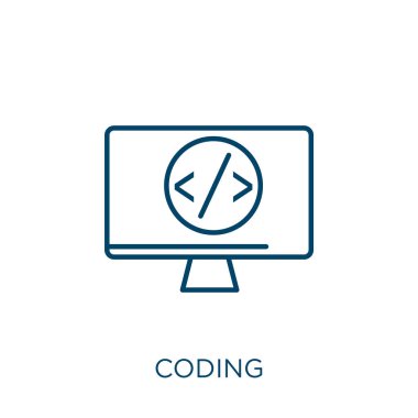 coding icon. Thin linear coding outline icon isolated on white background. Line vector coding sign, symbol for web and mobile