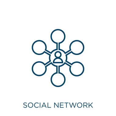 social network icon. Thin linear social network outline icon isolated on white background. Line vector social network sign, symbol for web and mobile