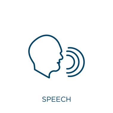 speech icon. Thin linear speech outline icon isolated on white background. Line vector speech sign, symbol for web and mobile