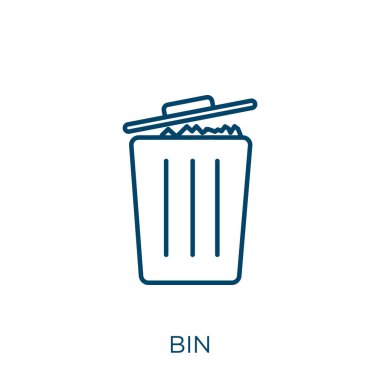 bin icon. Thin linear bin outline icon isolated on white background. Line vector bin sign, symbol for web and mobile