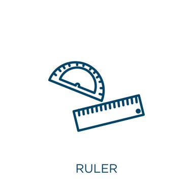 ruler icon. Thin linear ruler outline icon isolated on white background. Line vector ruler sign, symbol for web and mobile