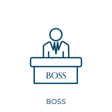 boss icon. Thin linear boss outline icon isolated on white background. Line vector boss sign, symbol for web and mobile