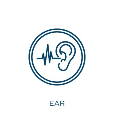 ear icon. Thin linear ear outline icon isolated on white background. Line vector ear sign, symbol for web and mobile