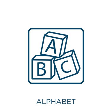 alphabet icon. Thin linear alphabet outline icon isolated on white background. Line vector alphabet sign, symbol for web and mobile