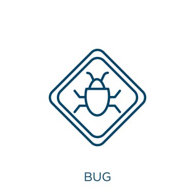 bug icon. Thin linear bug outline icon isolated on white background. Line vector bug sign, symbol for web and mobile