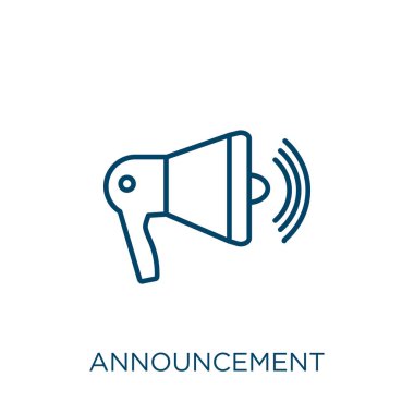 announcement icon. Thin linear announcement outline icon isolated on white background. Line vector announcement sign, symbol for web and mobile
