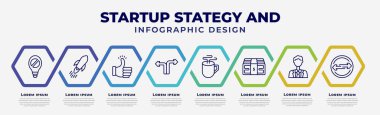 vector infographic design template with icons and 8 options or steps. infographic for startup stategy and concept. included restrict, quick, accept, decision, coffee break, budget, ceo, exchanging.