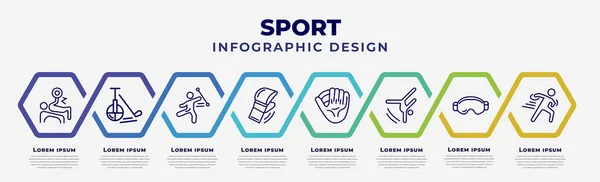 vector infographic design template with icons and 8 options or steps. infographic for sport concept. included powerlifting, unicycling hockey, baton twirling, mixed martial arts, baseball glove,